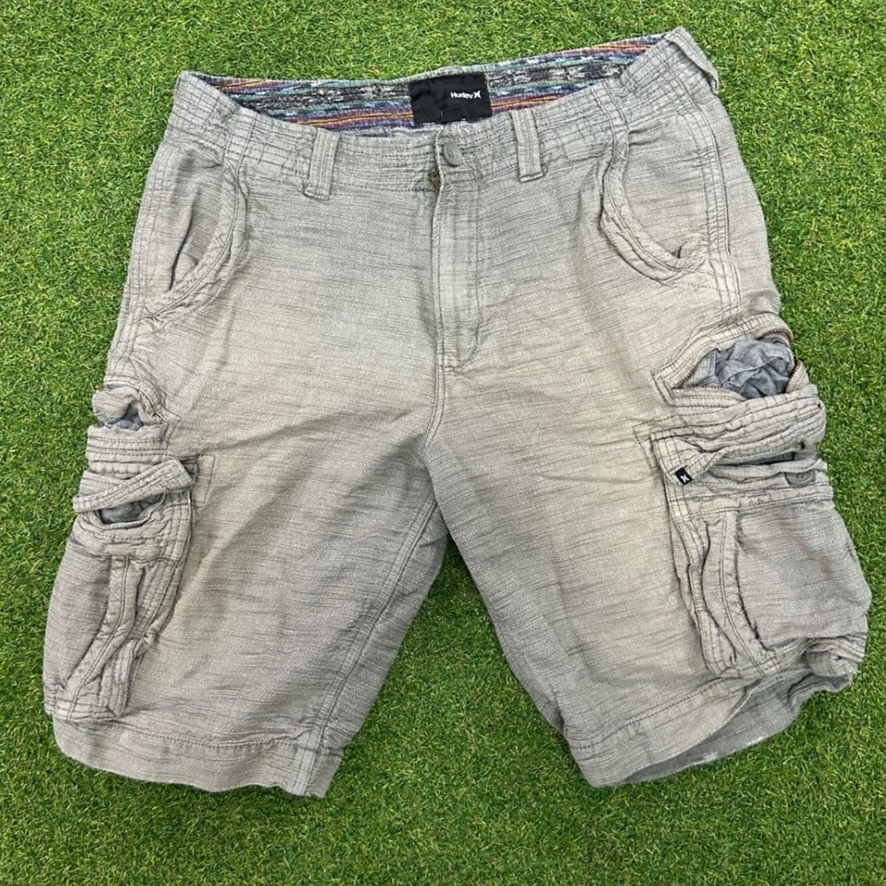 Hurley Mens Cargo Shorts Grey Textured Multi Pocket Outdoor Casual Size 34